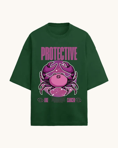 Green t-shirt with pink crab graphic and 'Protective' text on a white background