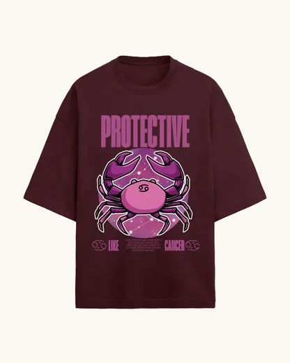 Maroon t-shirt with pink crab graphic and 'Protective' text on a white background