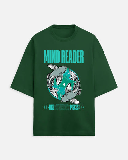 Green t-shirt with 'Mind Reader' and astrological design on a white background