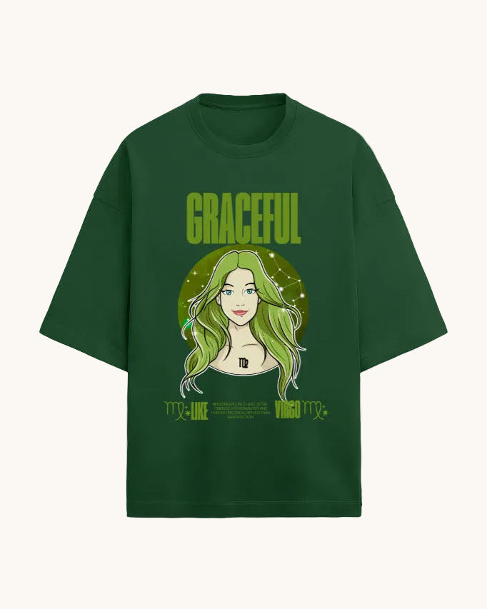 Black t-shirt with a graphic of a woman with green hair and the word 'GRACEFUL' on a white background