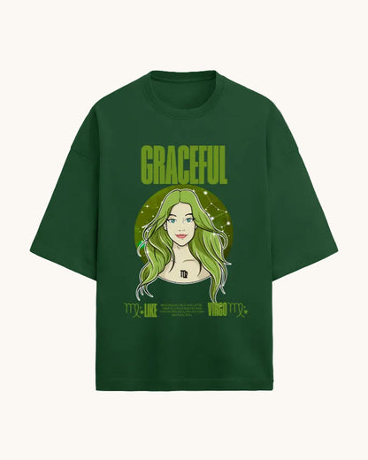 Black t-shirt with a graphic of a woman with green hair and the word 'GRACEFUL' on a white background